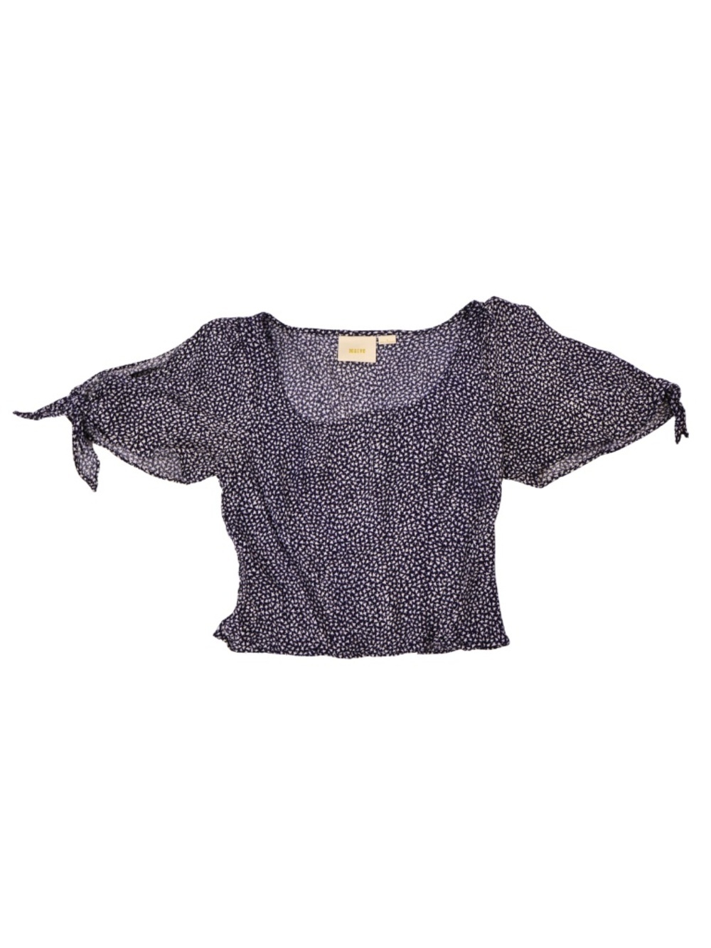 Maeve Anthropologie Navy Floral Print Smocked Crop Blouse Tie Sleeve Size S